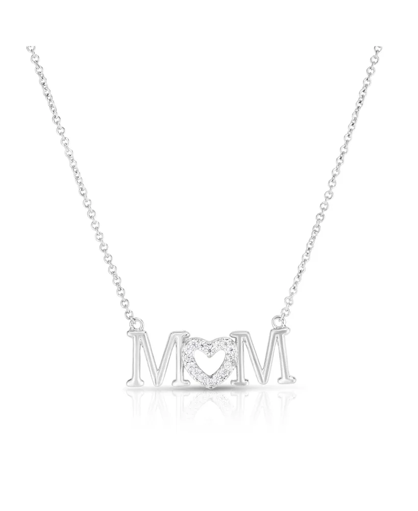 Cubic Zirconia Mom Pendant In Silver Plate