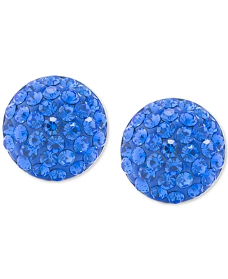 Blue Crystal Pave Dome Cluster Stud Earrings Sterling Silver