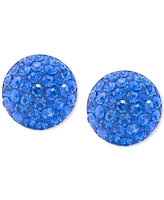 Blue Crystal Pave Dome Cluster Stud Earrings Sterling Silver