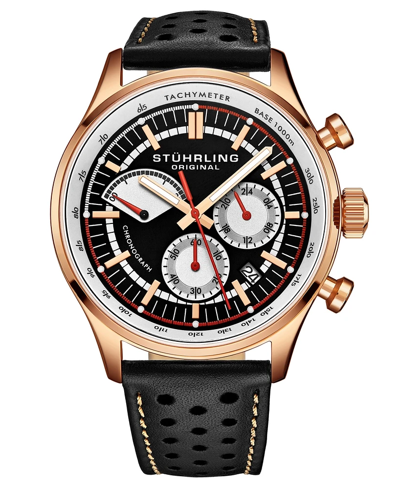 Stuhrling Men's Brown Leather Strap Watch 42mm