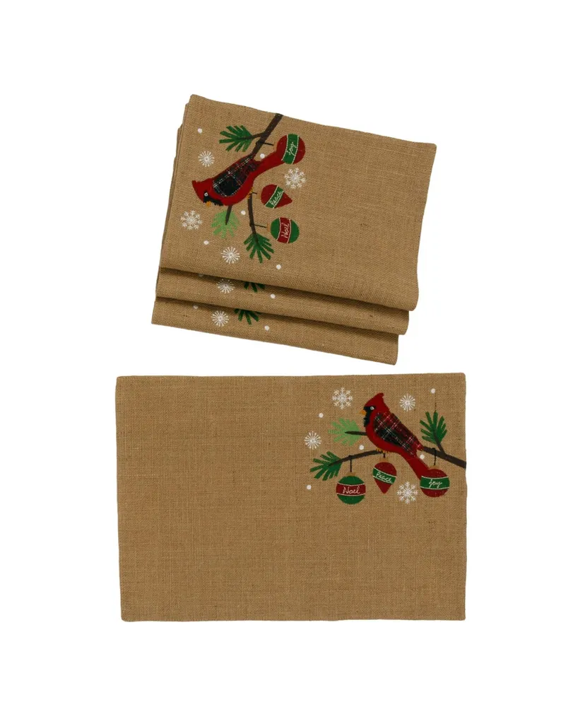 Manor Luxe Cardinal Noel Peace Joy Jute Christmas Placemats - Set of 4