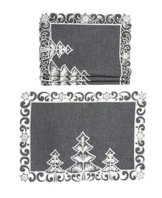 Manor Luxe Christmas Tree Embroidered Cutwork Christmas Placemats - Set of 4