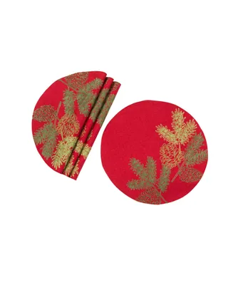 Manor Luxe Christmas Pine Tree Branches Embroidered Double Layer Round Placemat - Set of 4