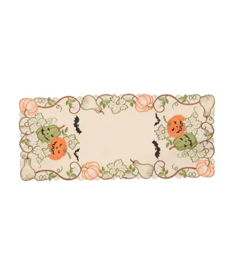 Manor Luxe Halloween Jack-o-Lanterns Embroidered Cutwork Table Runner