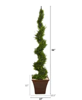 Nearly Natural 5.5ft. Cypress Artificial Spiral Tree in Brown Planter