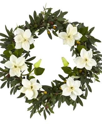 Nearly Natural 20in. Olive and Anemone Artificial Wreath