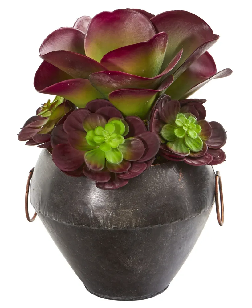 Nearly Natural 11in. Echeveria and Succulent Artificial Plant in Metal Bowl