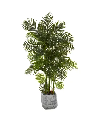Nearly Natural 75in. Areca Palm Artificial Tree in White Planter