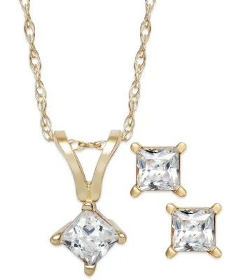 Princess-Cut Diamond Pendant Necklace and Earrings Set 10k White or Yellow Gold (1/ ct. t.w