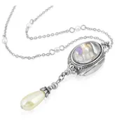 2028 Antique-like Pewter Imitation Pearl Drop Spinner Necklace
