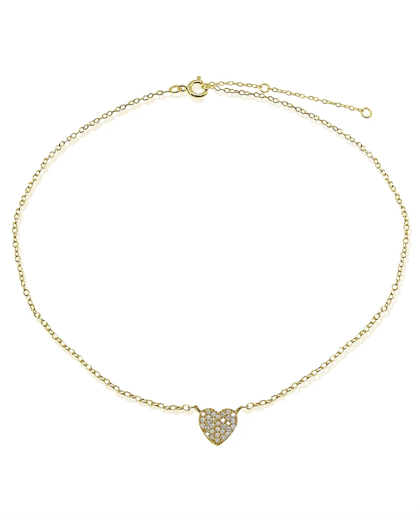 Cubic Zirconia Pave Heart Ankle Bracelet in 18K Gold-Plated Sterling Silver