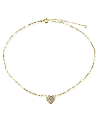 Cubic Zirconia Pave Heart Ankle Bracelet in 18K Gold-Plated Sterling Silver