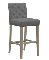 Glamour Home Set of 2 Alee Fabric Bar Stool with Tufted Buttons and Wood Legs