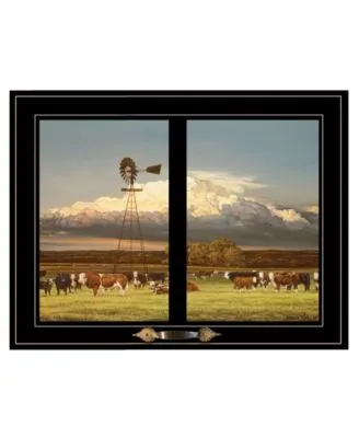 Trendy Decor 4u Summer Pastures Holstein Cows With Windmill By Bonnie Mohr Ready To Hang Framed Print Collection