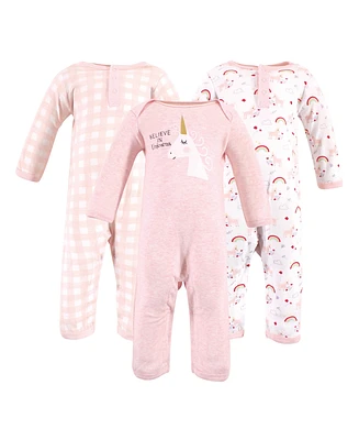 Luvable Friends Baby Girls Cotton Coveralls 3pk, Unicorn, 18-24 Months