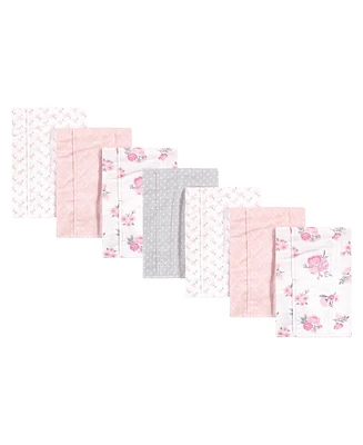 Hudson Baby Baby Girls and Boys Floral Flannel Burp Cloths, Pack of 7