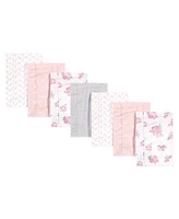 Hudson Baby Baby Girls and Boys Floral Flannel Burp Cloths, Pack of 7