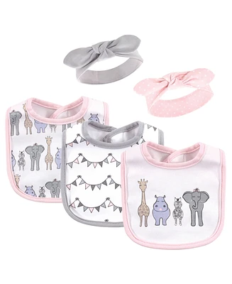 Hudson Baby Baby Girls Bib and Headband Set, Pack of 5