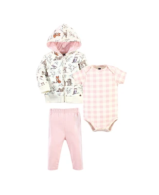 Hudson Baby Girls Cotton Hoodie, Bodysuit or Tee Top and Pant Set