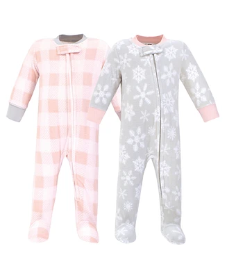 Hudson Baby Girls Fleece Zipper Sleep and Play 2pk