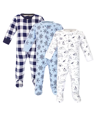 Touched by Nature Baby Boys Organic Cotton Zipper Sleep and Play 3pk, Arctic, 3-6 Months