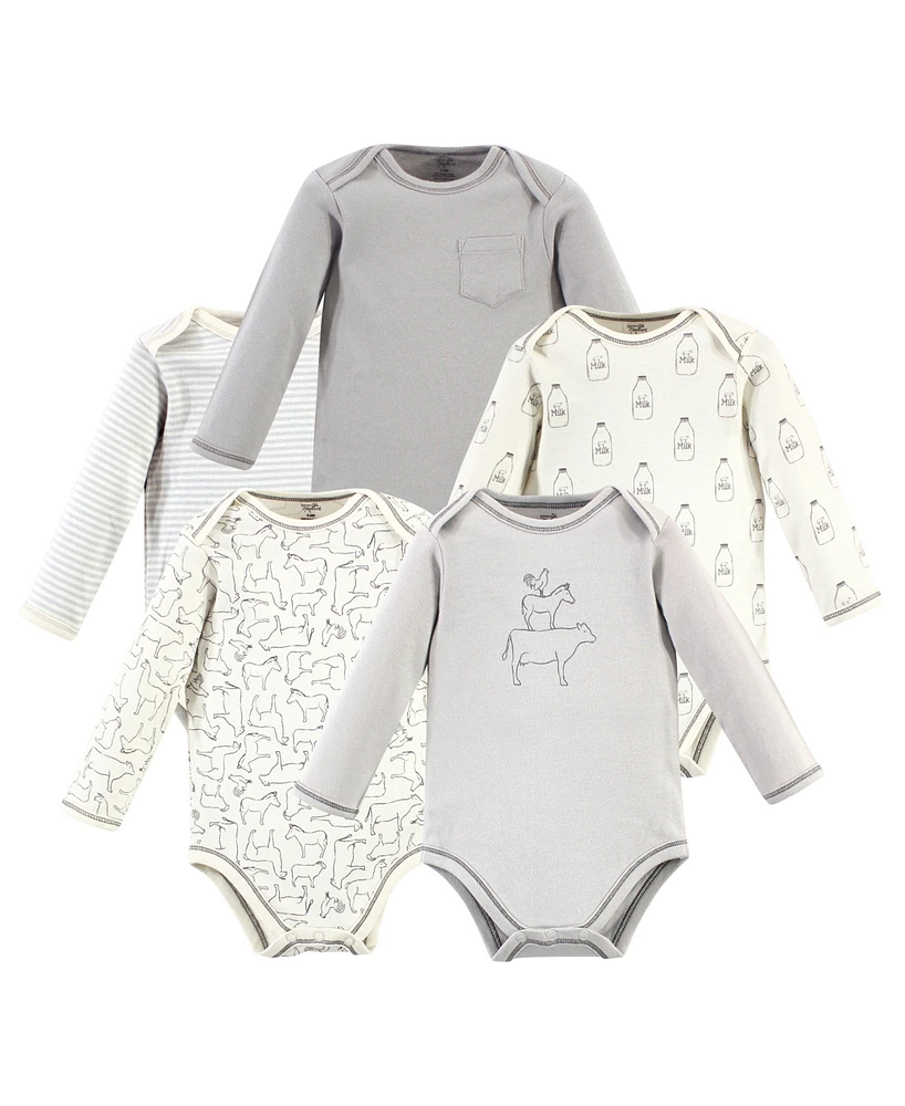 Touched by Nature Baby Girls and Boys Farm Friends Long-Sleeve Bodysuits, Pack of 5