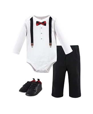 Little Treasure Baby Boy Cotton Bodysuit, Pant and Shoe 3pc Set, Lumberjack Bow Tie