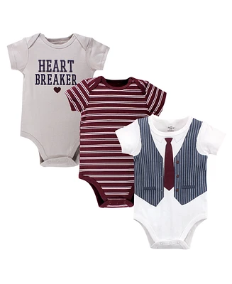 Little Treasure Baby Boys Cotton Bodysuits 3pk, Heart Breaker Navy, 0-3 Months