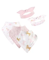 Yoga Sprout Baby Girls and Boys Unicorn Yoga Sprout Bandana Bibs and Headbands, Pack of 5