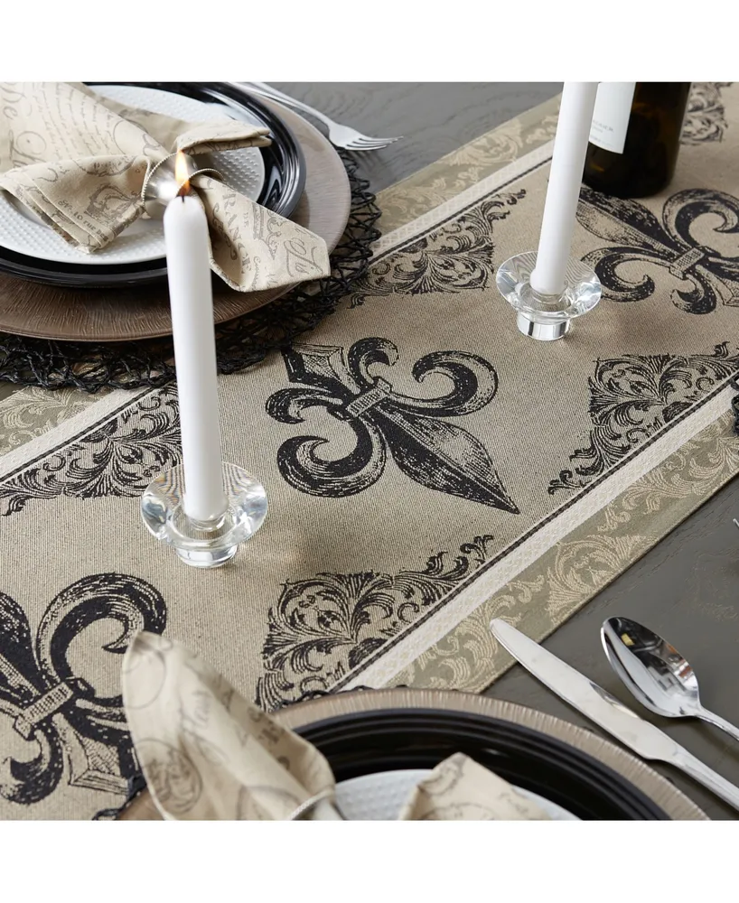 Design Imports Fleur De Lis Stripe Jacquard Table Runner