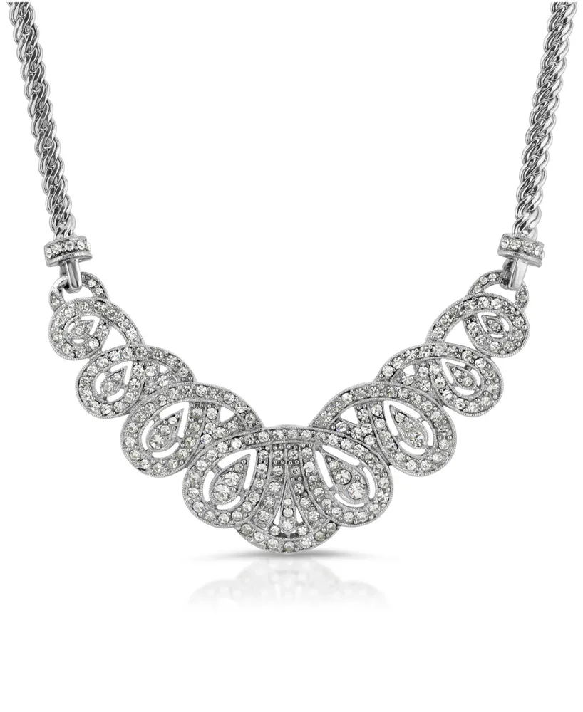 2028 Crystal St. James Club Scalloped Pave Necklace - Silver