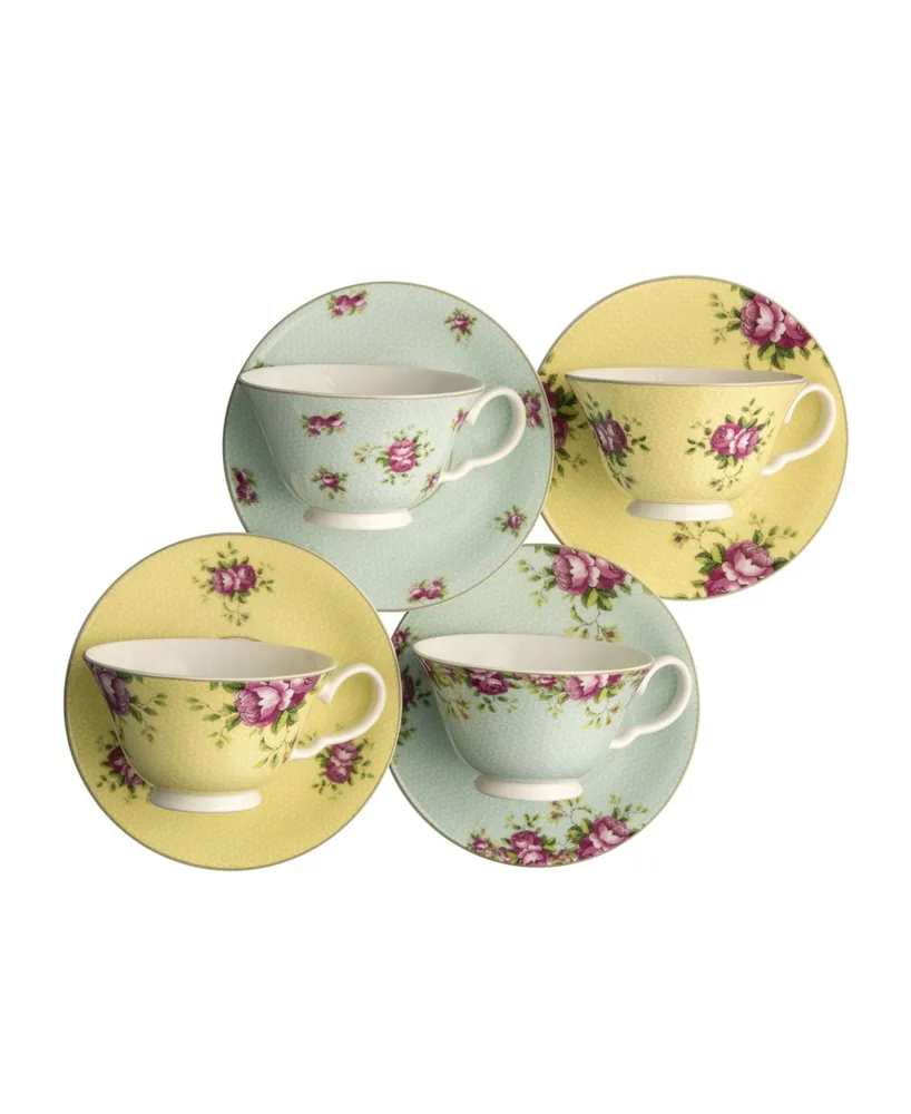 Aynsley China Archive Rose Teacups and Saucers, Set of 4