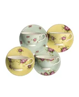 Aynsley China Archive Rose Teacups and Saucers, Set of 4