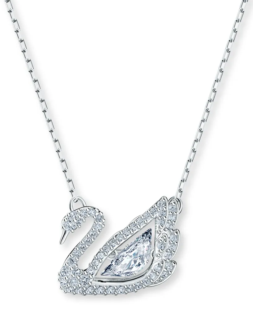 Swarovski Silver-Tone Dancing Swan Crystal Pendant Necklace, 15" + 2" extender