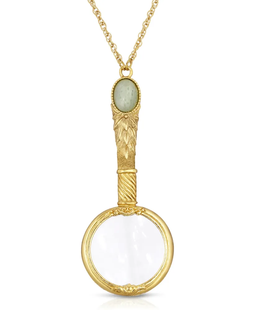 2028 Gold Tone Aventurine Semi Precious Magnifier 30" Pendant