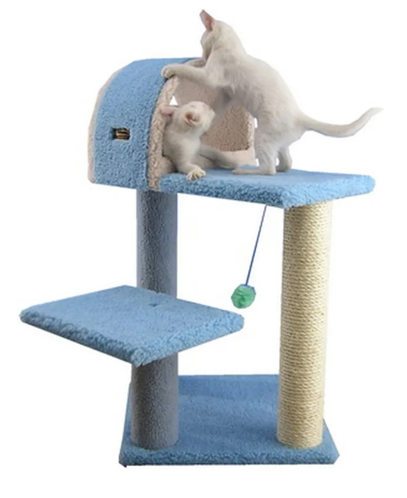 Armarkat Sky Blue 29" Real Wood Cat Tree With Scratcher And Tunnel For Squeeze, Snoozing And Hiding, B2903