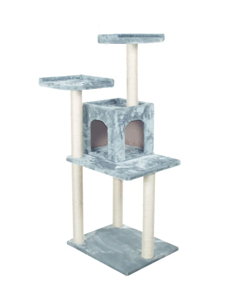 GleePet GP78571022 57-Inch Real Wood Cat Tree In Silver Gray With Two-Door Condo