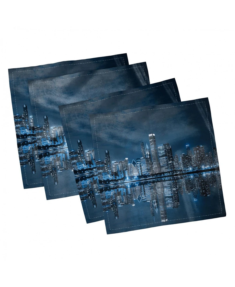 Ambesonne Chicago Skyline Set of 4 Napkins, 12" x 12"