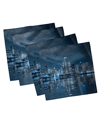 Ambesonne Chicago Skyline Set of 4 Napkins, 12" x 12"