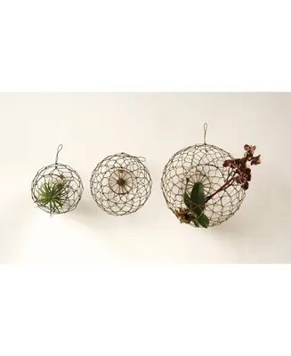 Round Hand-made Hanging Wire Baskets, Orange, Set of 3