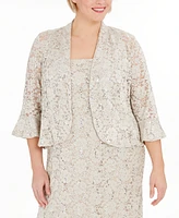 R & M Richards Plus Lace Dress Ruffled Jacket