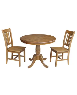 International Concepts 36" Round Top Pedestal Ext Table with 12" Leaf and 2 Rta Chairs