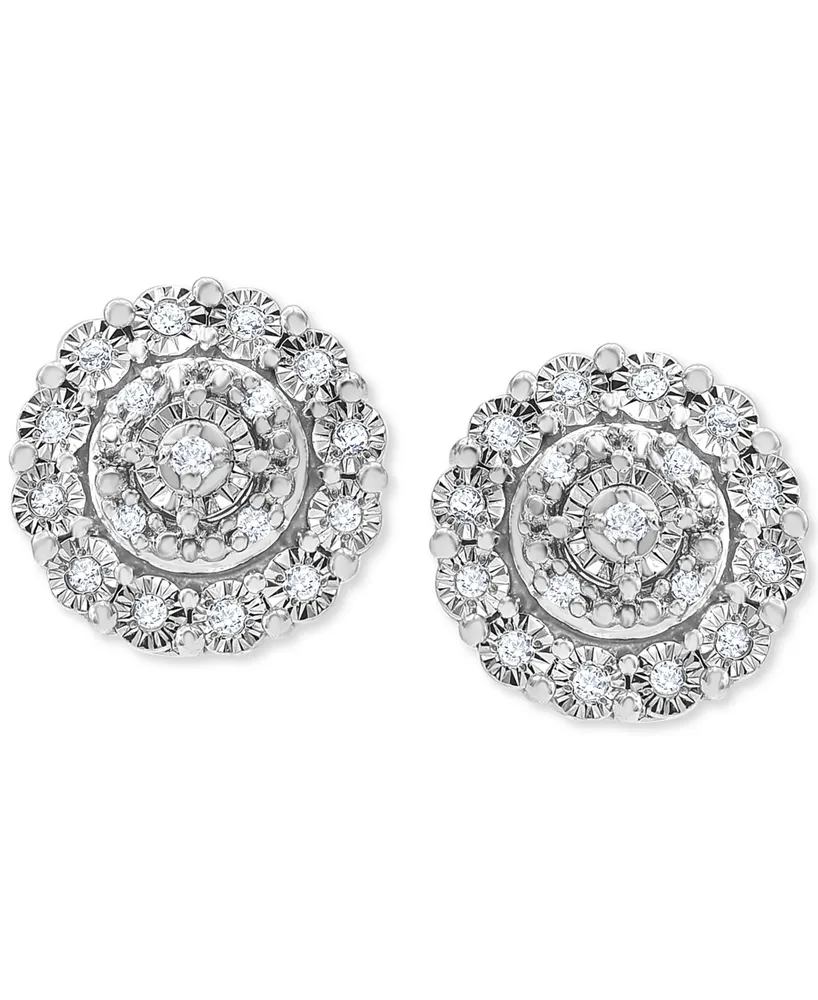 Diamond Halo Cluster Stud Earrings (1/10 ct. t.w.) in Sterling Silver