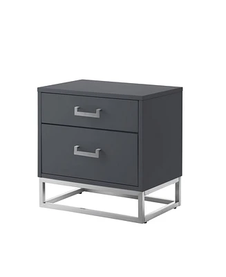 Nicole Miller Emiliana 2-Drawer High Gloss Nightstand with Metal Base