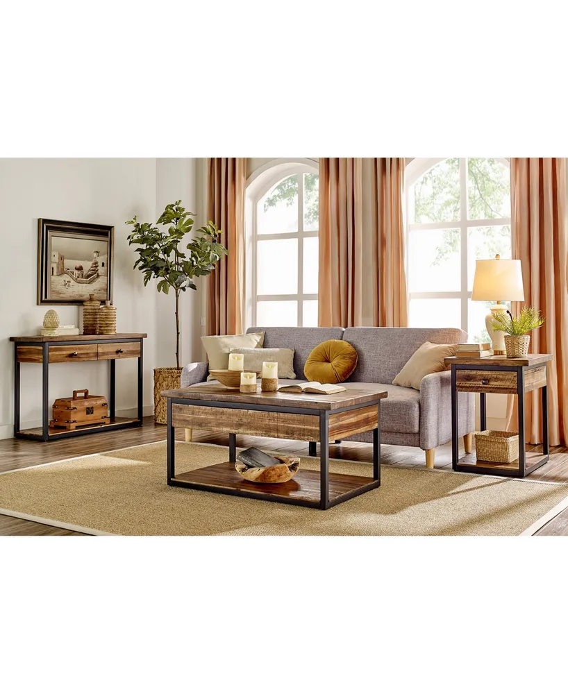 Alaterre Furniture Claremont Rustic Wood Coffee Table with Low Shelf