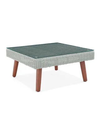 Alaterre Furniture Albany All-Weather Wicker Outdoor Square Coffee Table with Glass Top