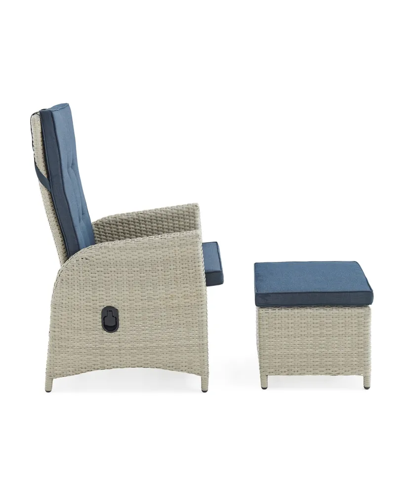 Alaterre Furniture Haven All-Weather Wicker Set Outdoor Recliners with Ottomans and Round Glass Top Accent Table