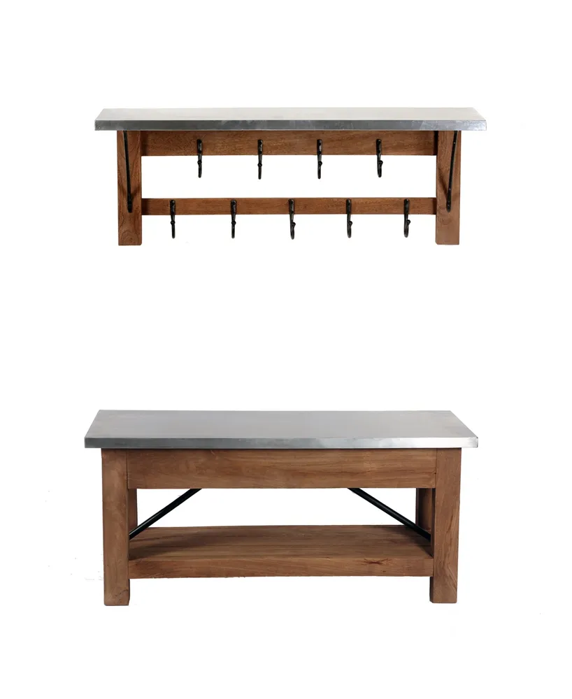 Alaterre Furniture Millwork Wood and Zinc Metal Bench with Open
