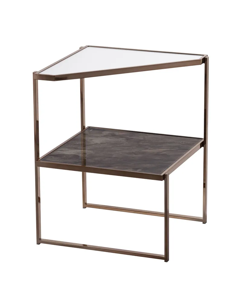 Southern Enterprises Hayle Mirrored Side Table with Faux Stone Glass