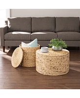 Southern Enterprises Hermia Round Water Hyacinth Storage Tables 2 Piece Set